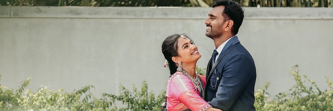 Couple laughing together after the ceremony