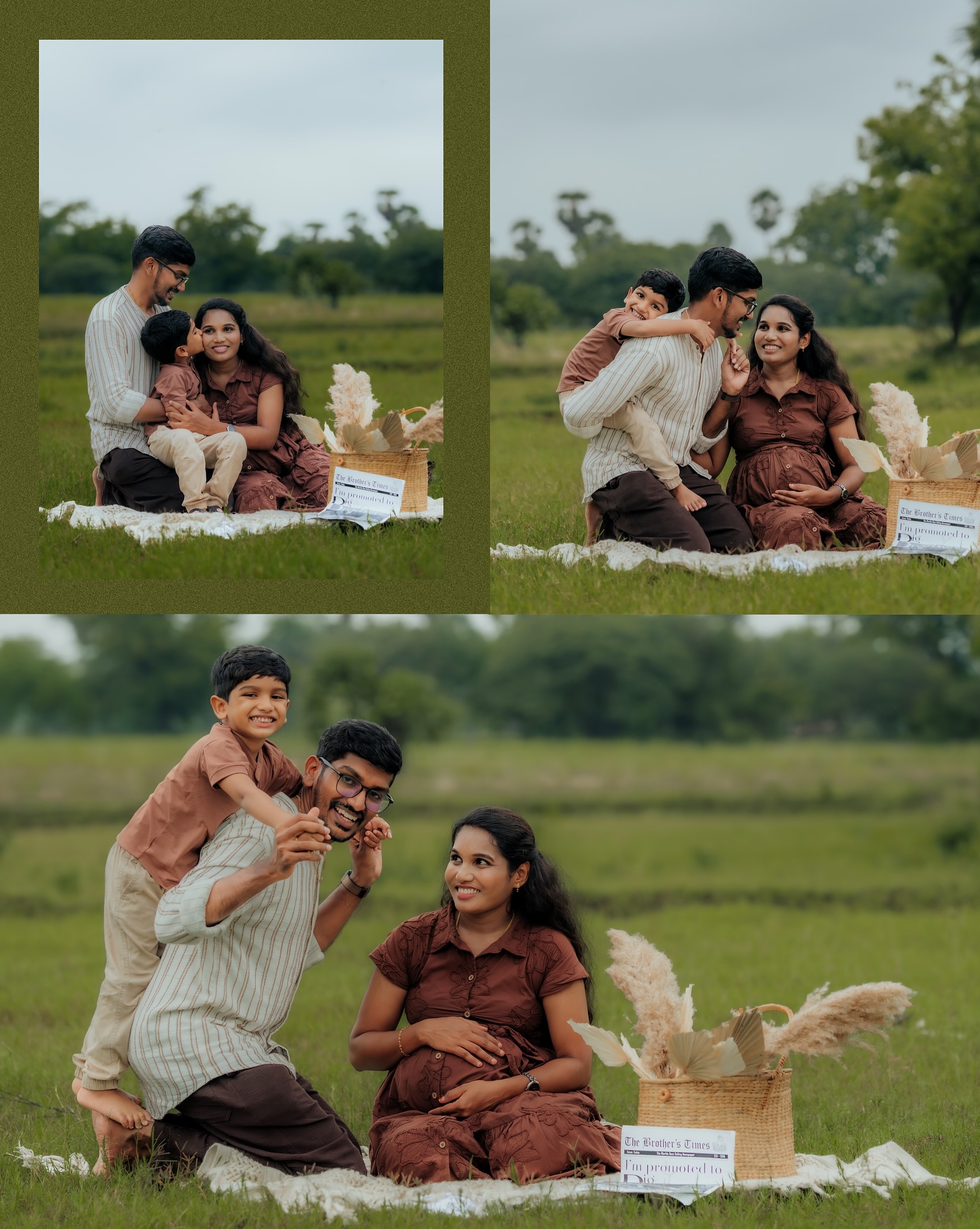 Expectant parents and their son in the fields