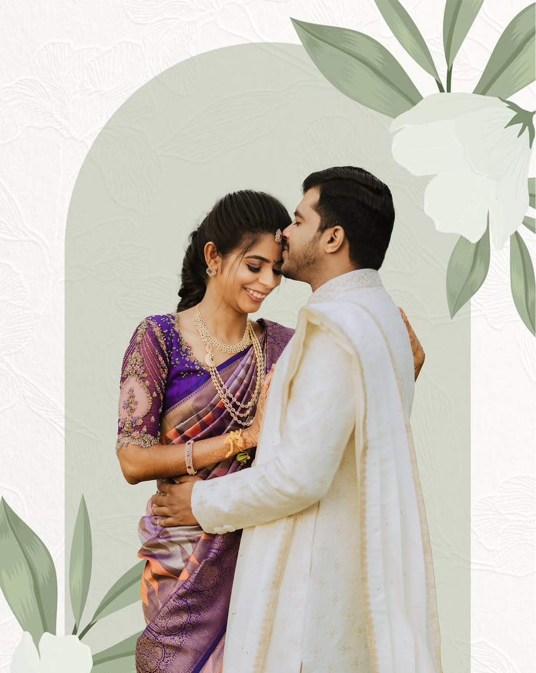 Couple portrait framed by a painted arch